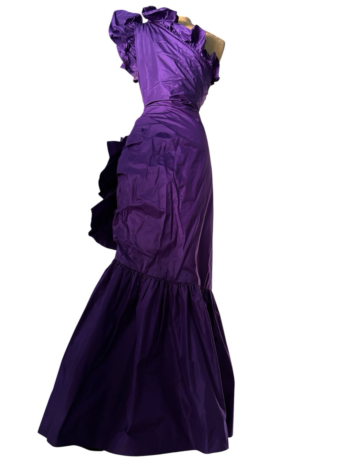 MIGNON Deep Purple 100% Silk Vavavoom One Shoulder Formal Dress 1980s