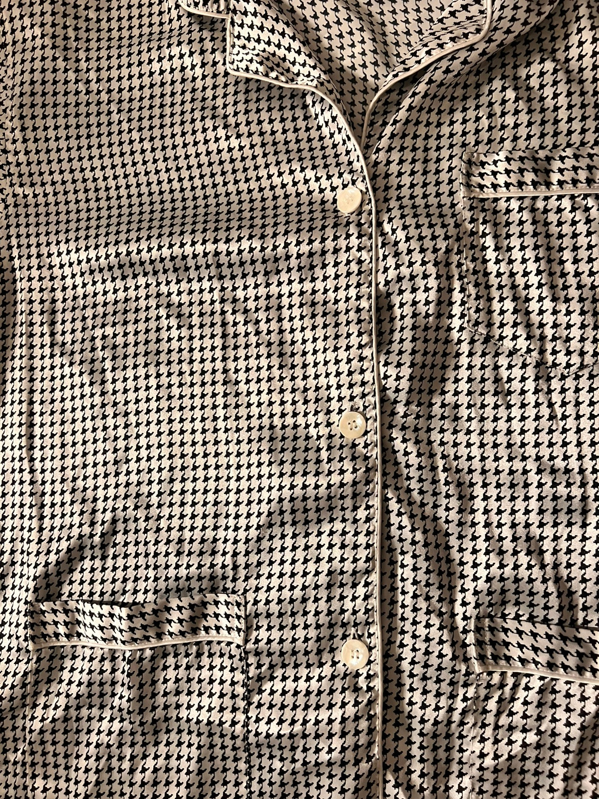 VTG VICTORIAS SECRET Black & White Houndstooth Silky Pajama Top Womens Sz L