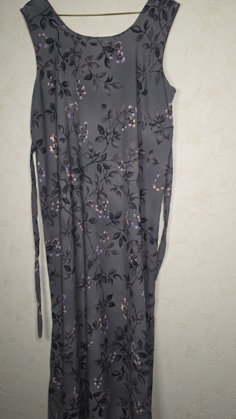 Vintage 90s Grey Floral Maxi Dress Sleeveless Cottagecore Boho Grunge Size Large