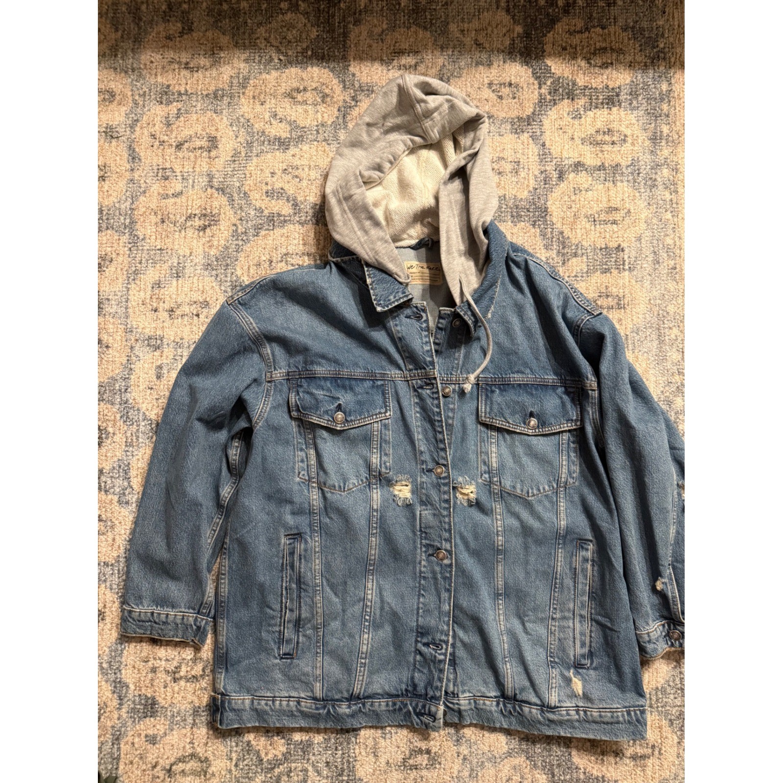 Free People We The Free Hooded Denim Jacket Large Oversized Pristine Condition