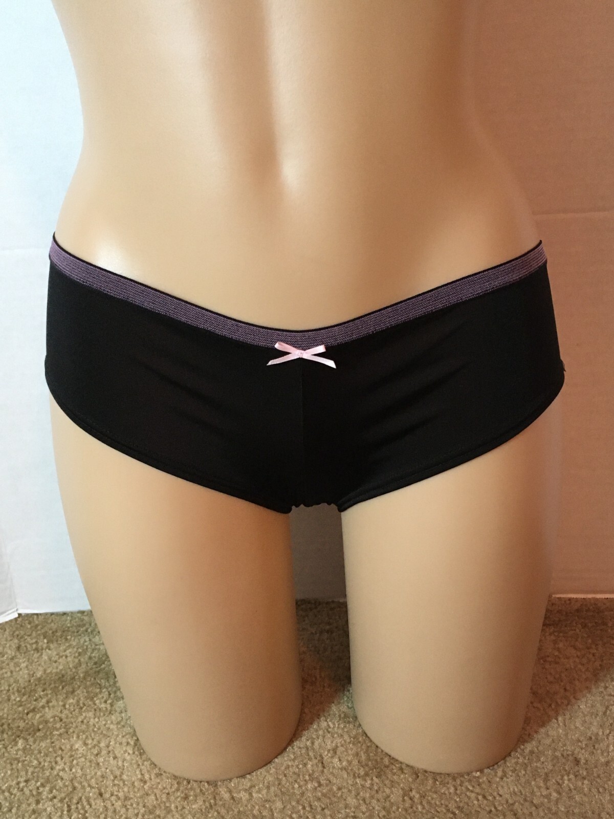 XS Vtg VICTORIA’S SECRET Sexy Little Thing RHINESTONE Panty Black Pink Glitter
