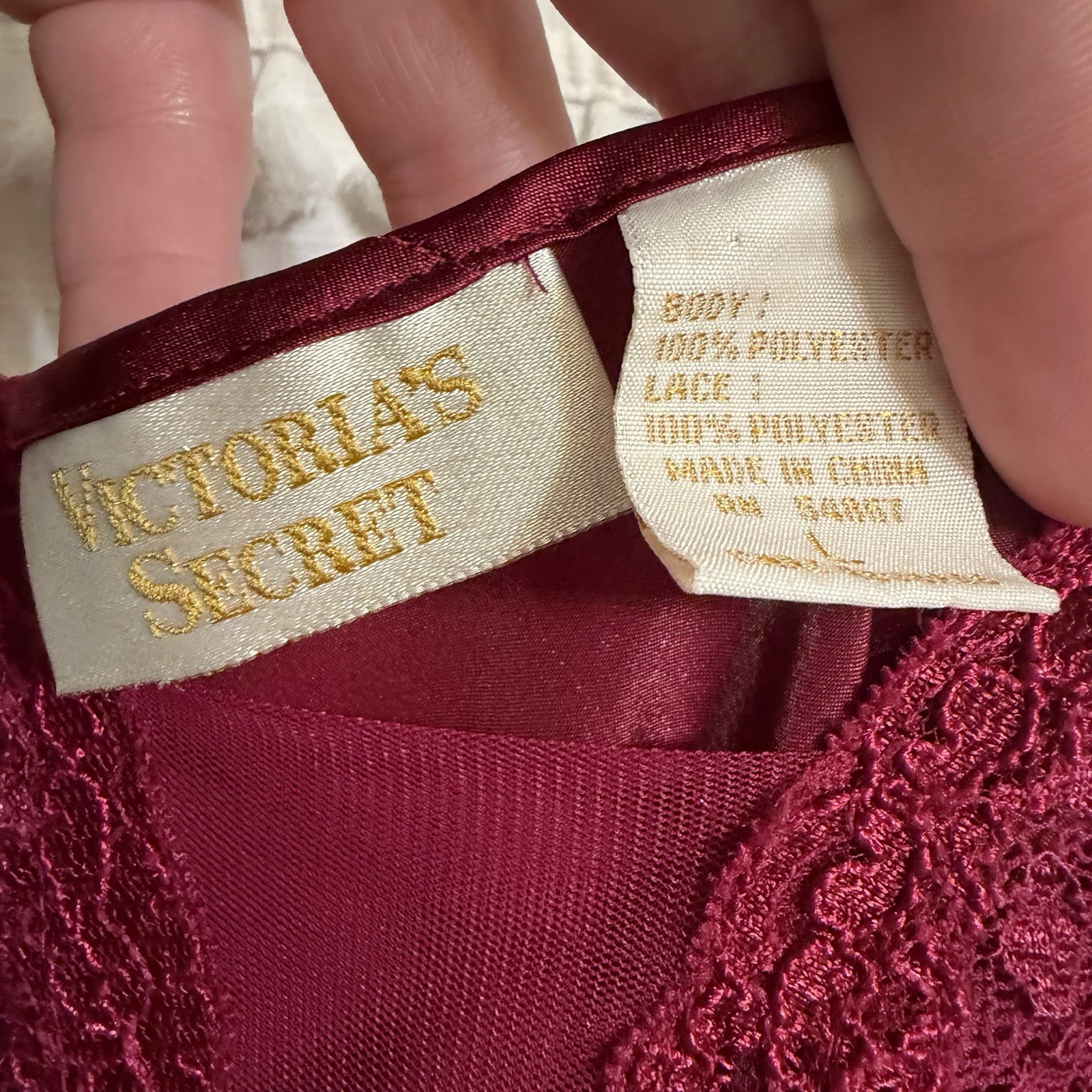 90s Vintage Victorias Secret Wine Red Lace Maxi Slip Dress Gold Label Large