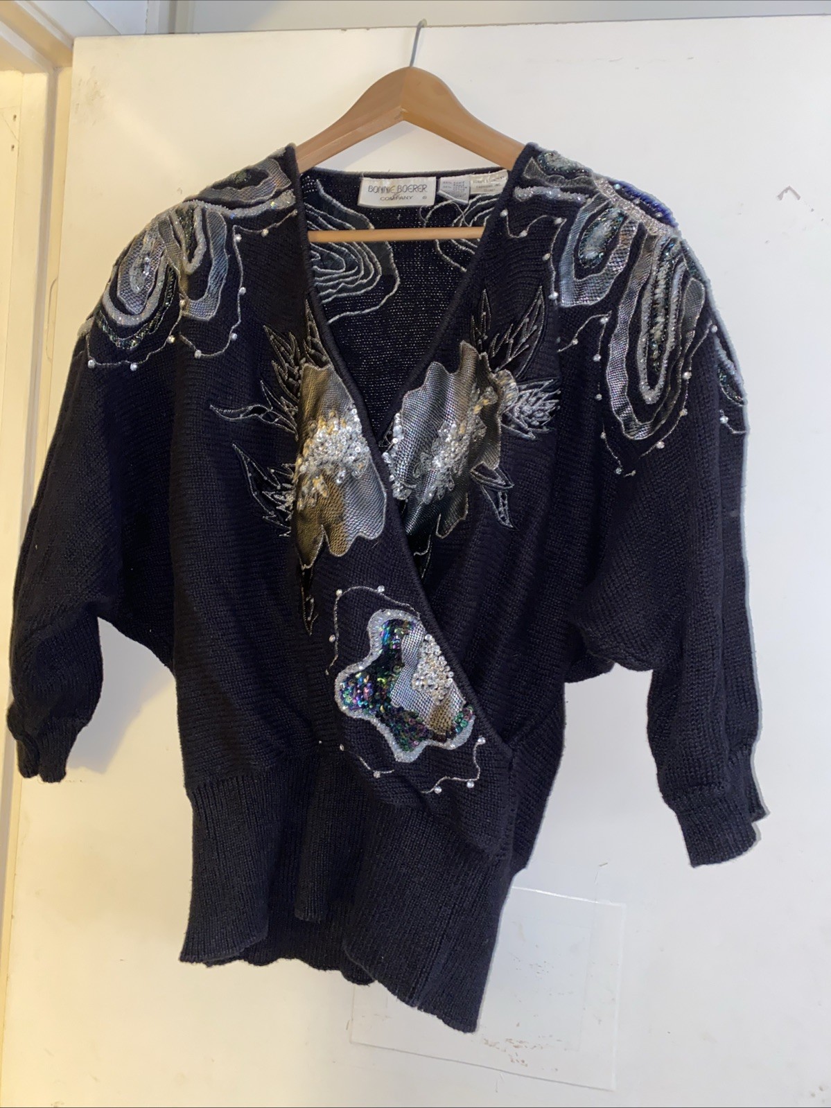 Bonnie Boerer VTG 80s Hollywood Nightclubs Flora Sequins/Beads Sweater M 1987