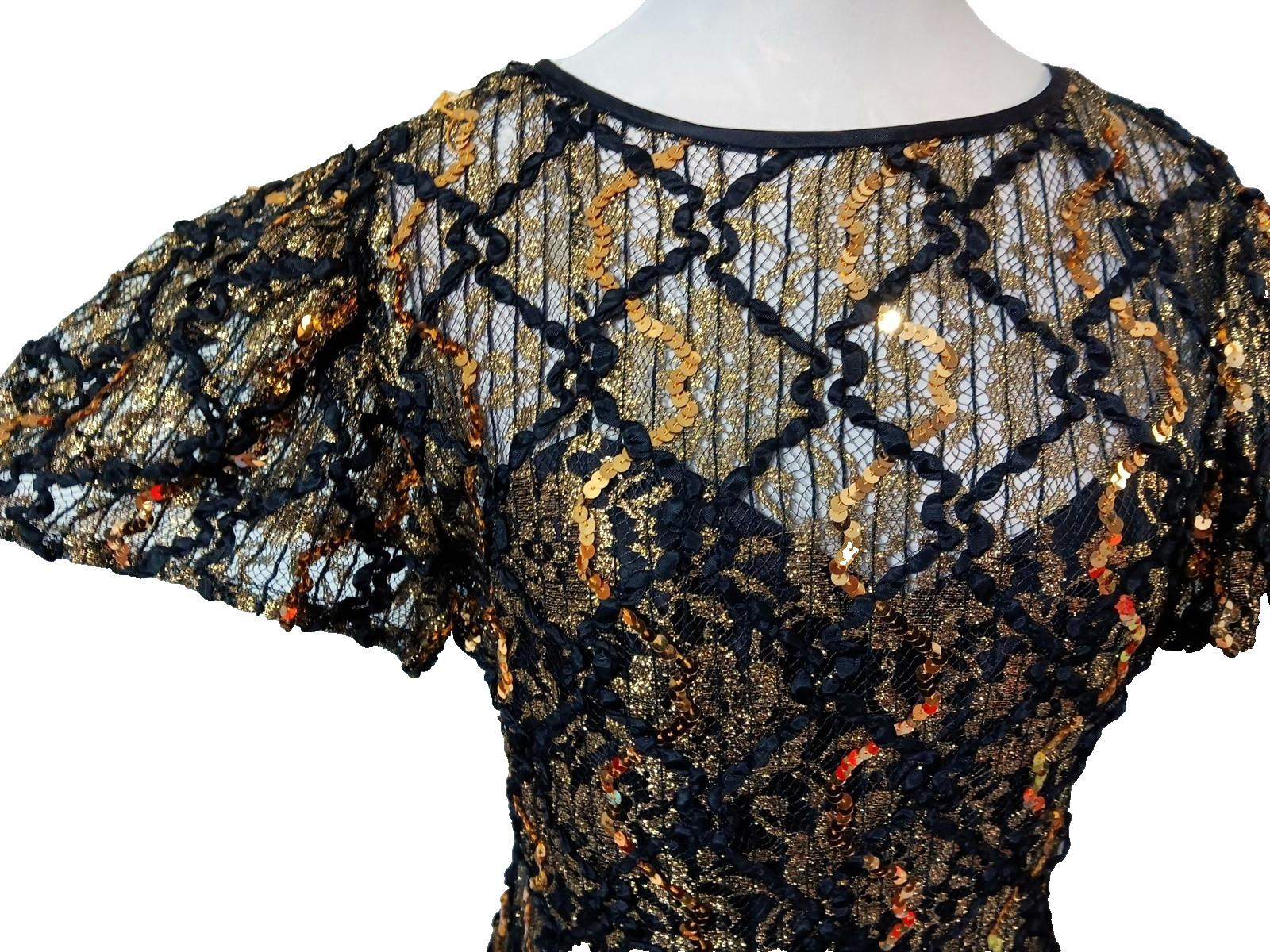 Vintage Dress H.W. Collections 12 Black Gold Party Dance Evening Shuet Young