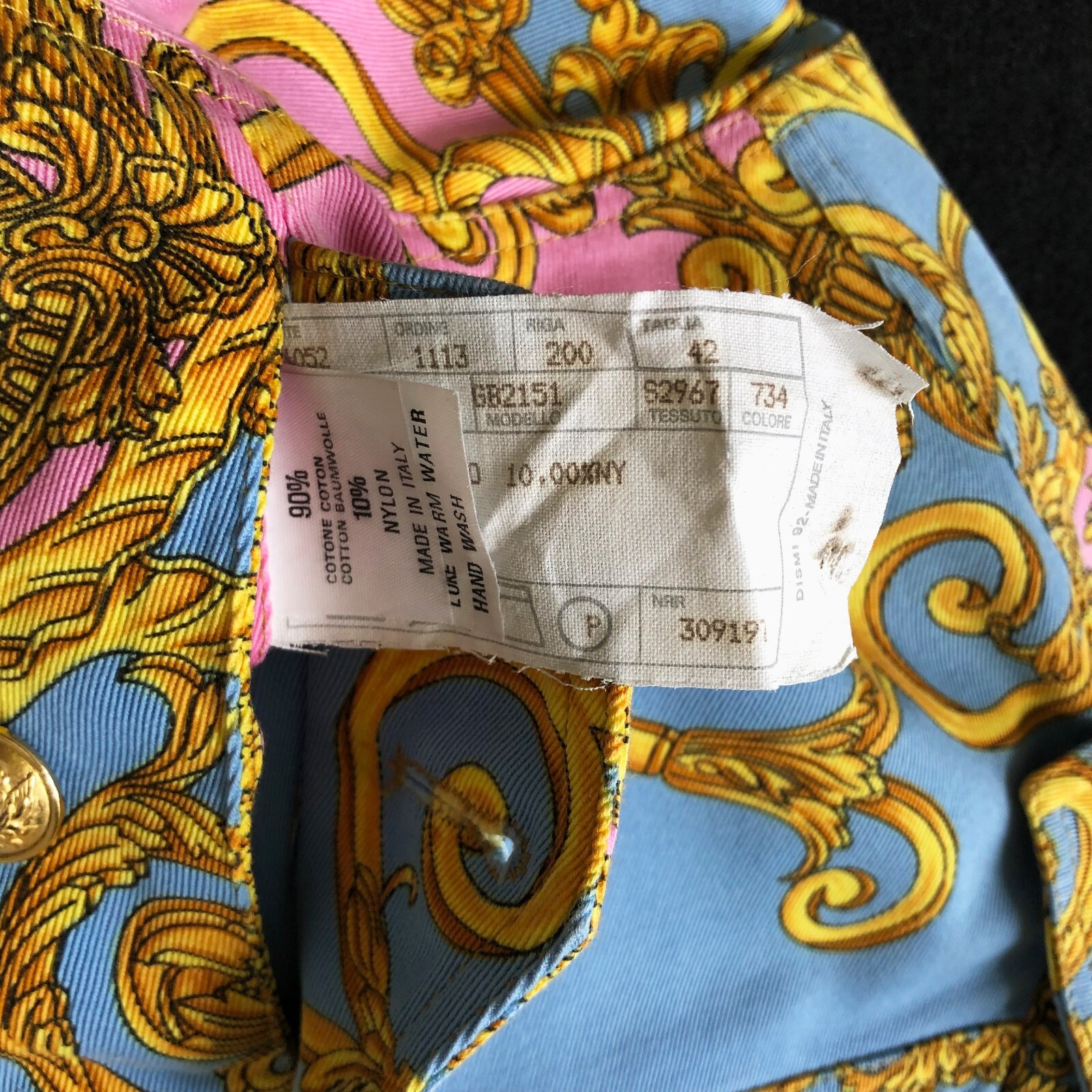 GIANNI VERSACE denim jacket & mini dress Golden Vanitas print 42 from S/S 1992