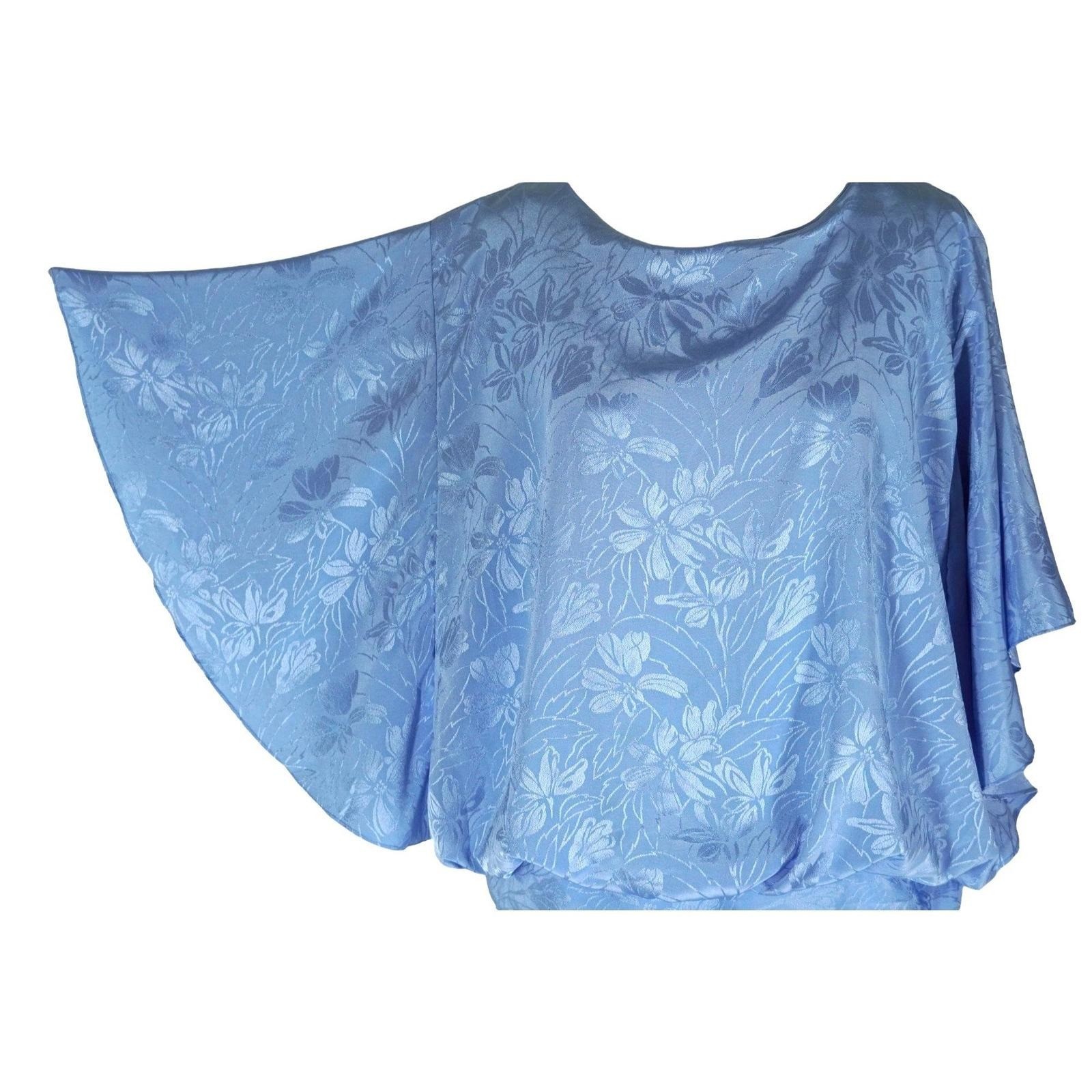 Charlee Allison Maxi Dress Women 24 Blue Vintage Floral Jacquard Drop Waist Cape