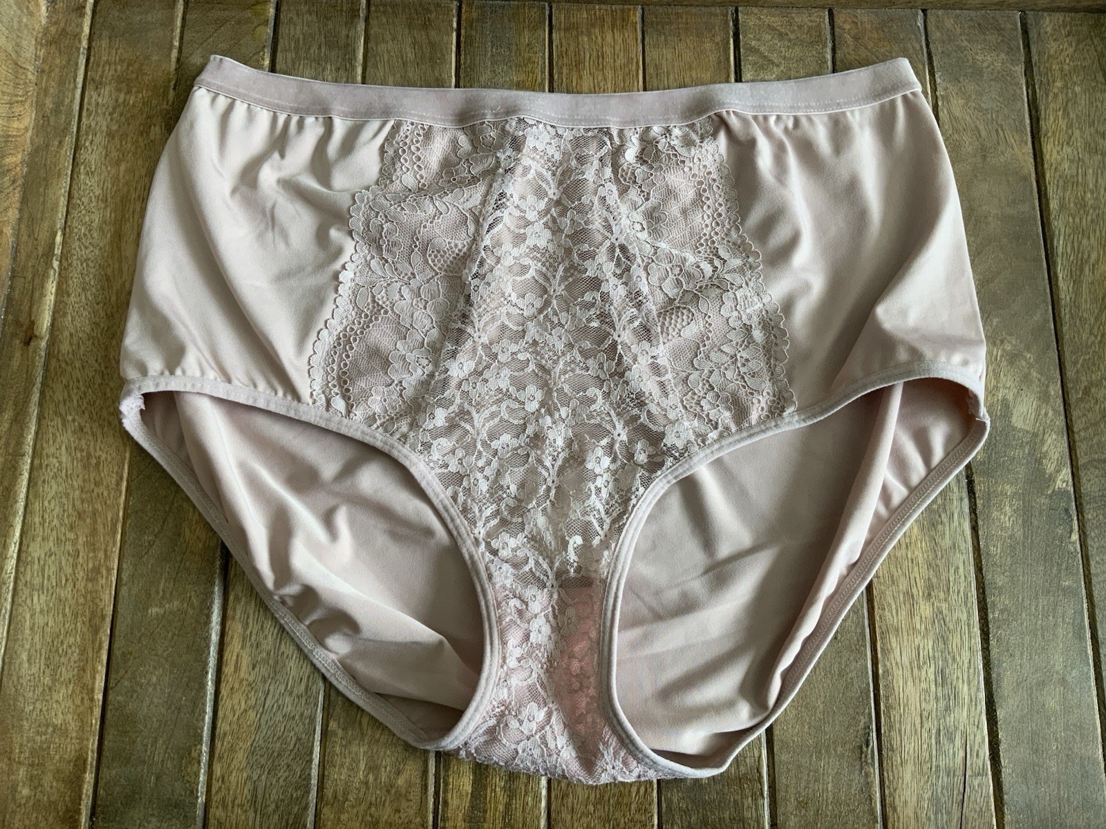 Vtg Adrienne Vittadini XL Silky Blush Satin Lace Brief Panties W Velvet Trim