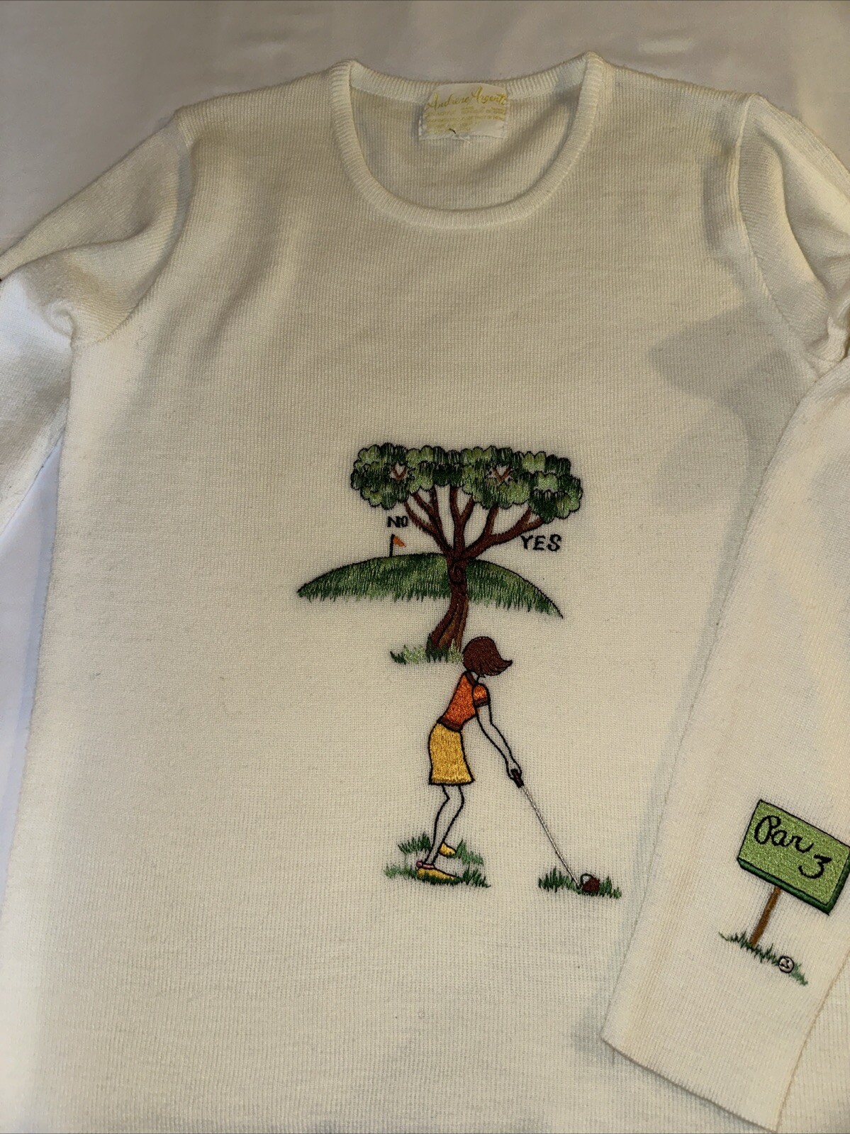 Andreno Argenti Novelty Golf Women’s Sweater Embroidered Golfer Sz L from 70s