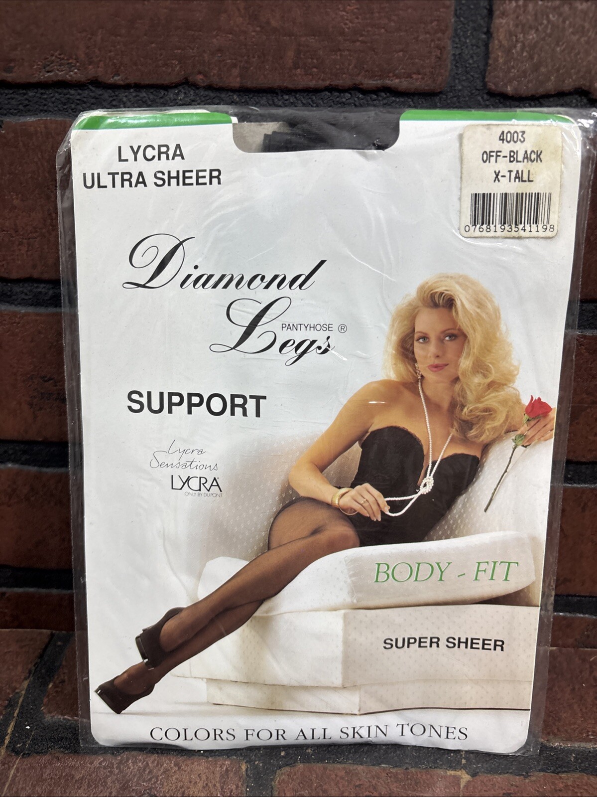 Vintage Diamond Legs Pantyhose Lycra, Ultra Sheer – X-Tall, Off Black
