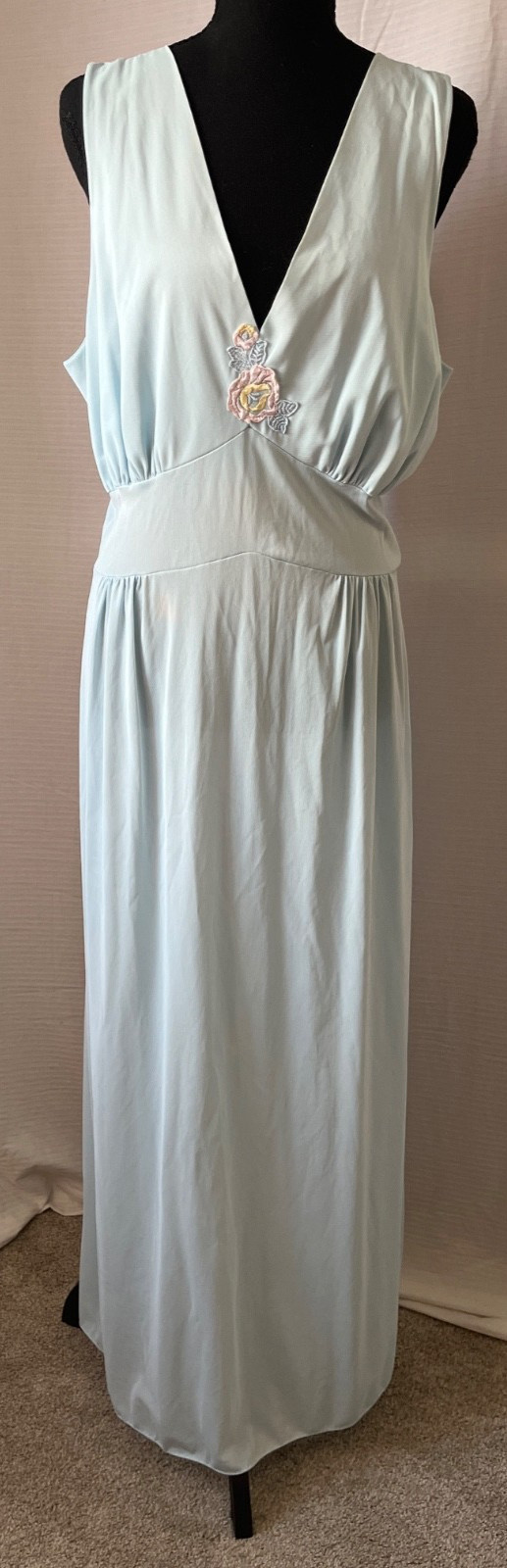 vintage slip dress by venus 40 blue dropped waist deep V neck floral accent
