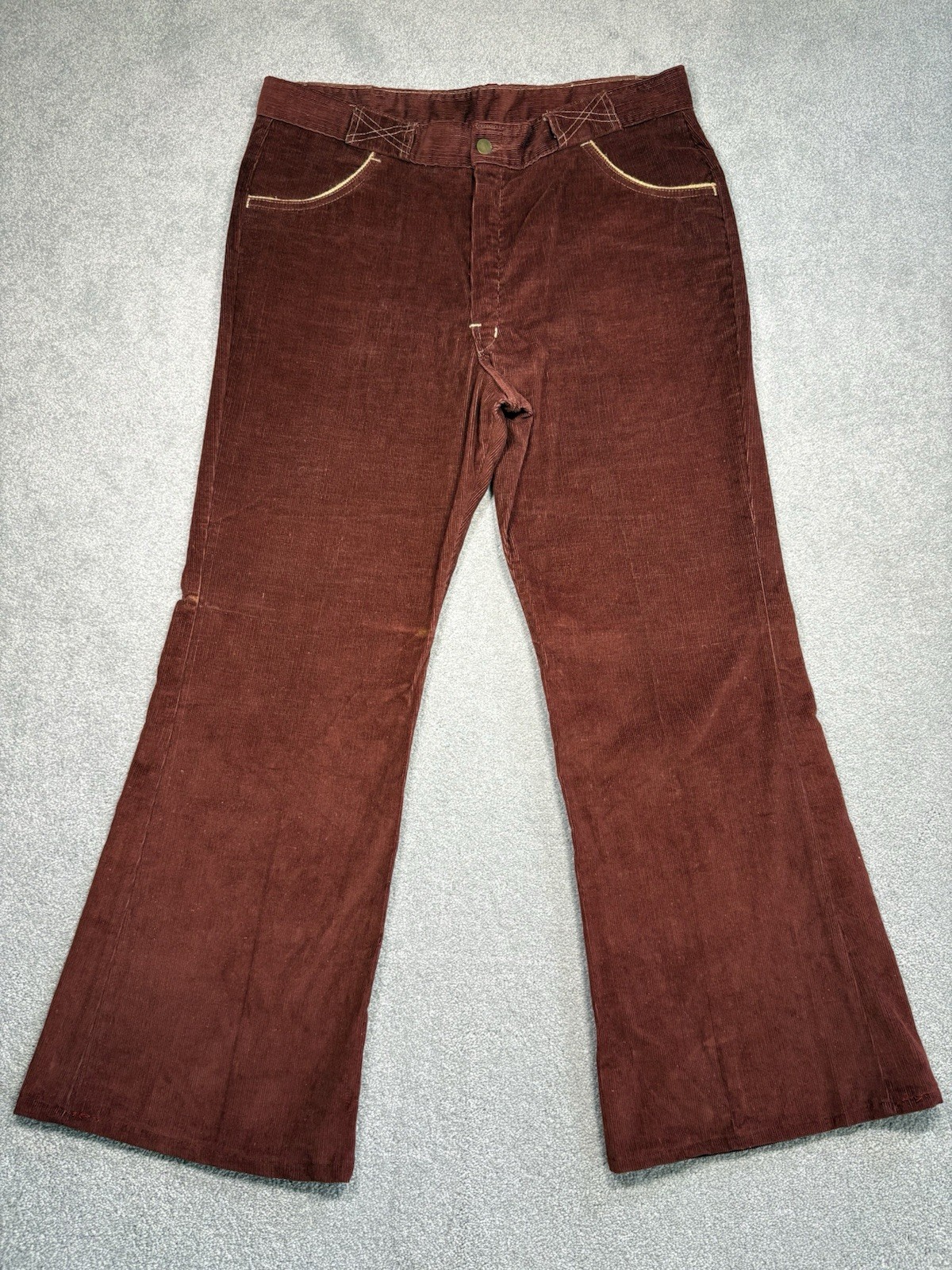 1960s Flare Corduroy Bell Bottoms Rust Red Vintage Talon Zipper Size 38×29