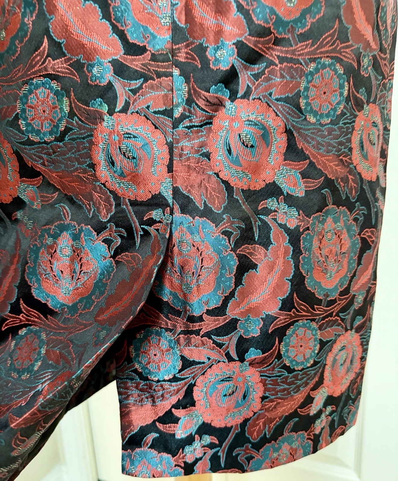 Vintage 80s Jill Richards SZ 8 Nipped Waist Brocade Suit Puff Sleeve Back Bow
