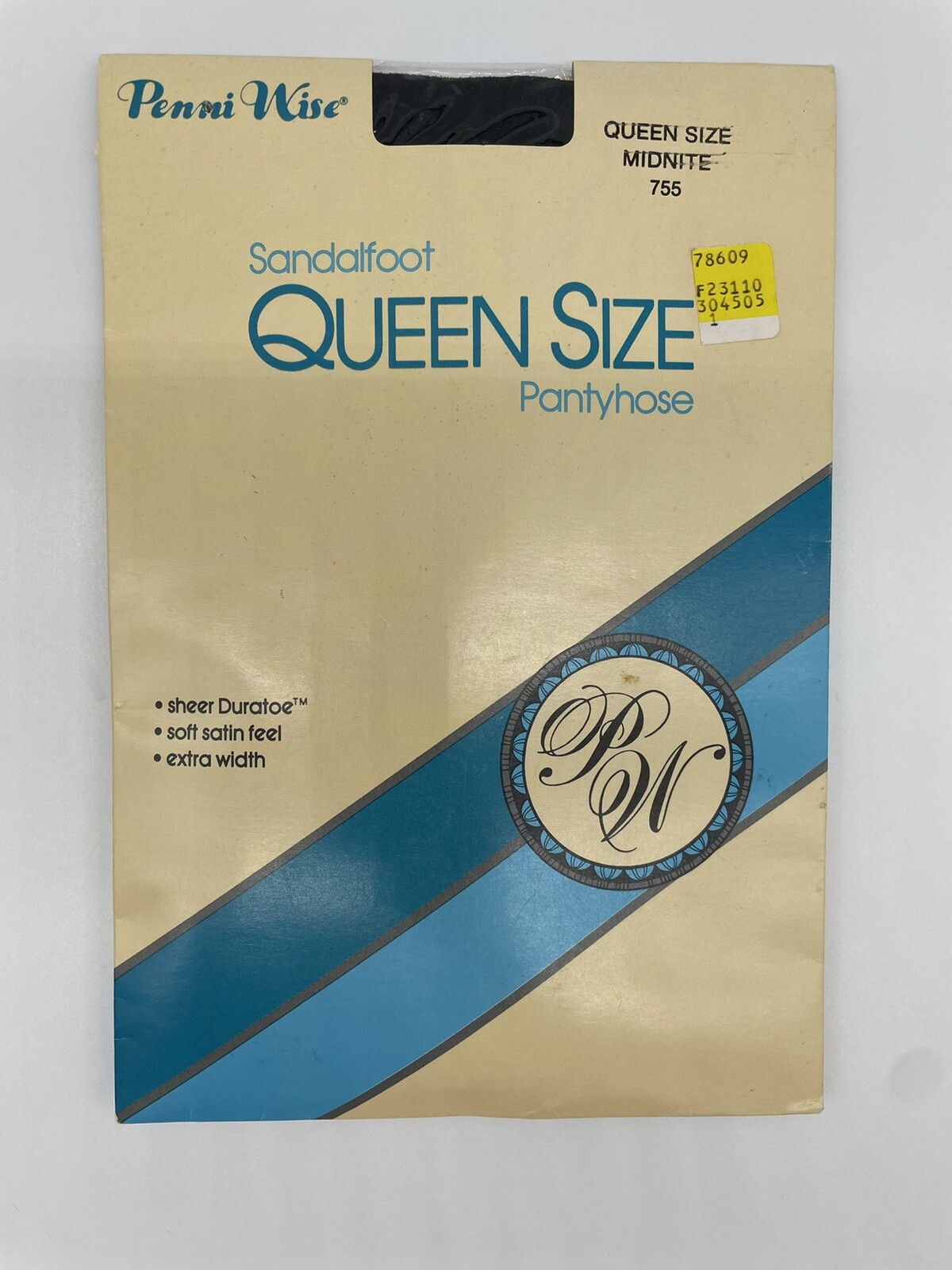 Vintage Penni Wise Midnight 755 sheer extra width sandalfoot pantyhose Sz queen