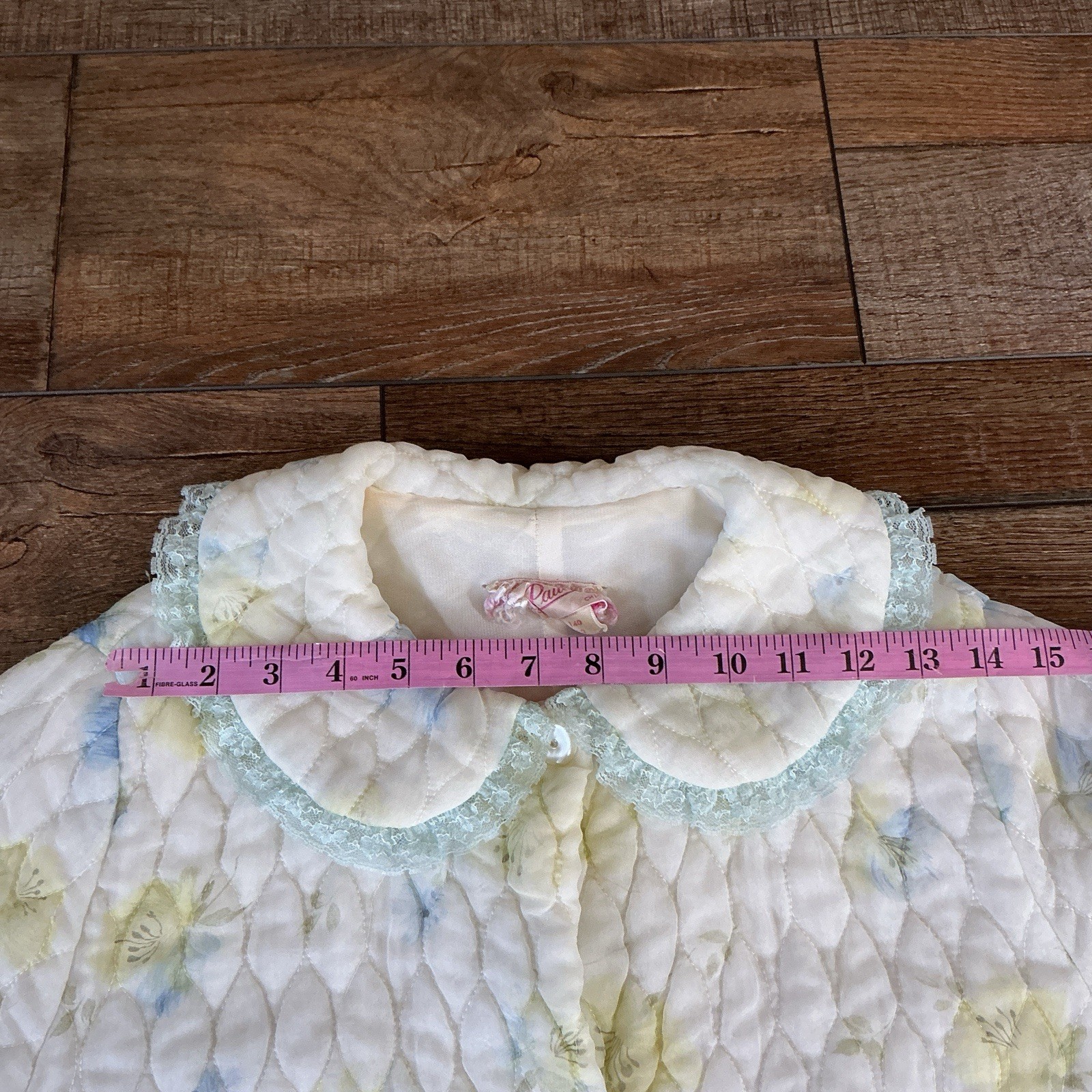 60s VINTAGE Paulette Chicago Quilted Floral Robe Duster Size 12 Blue Yellow 20D6