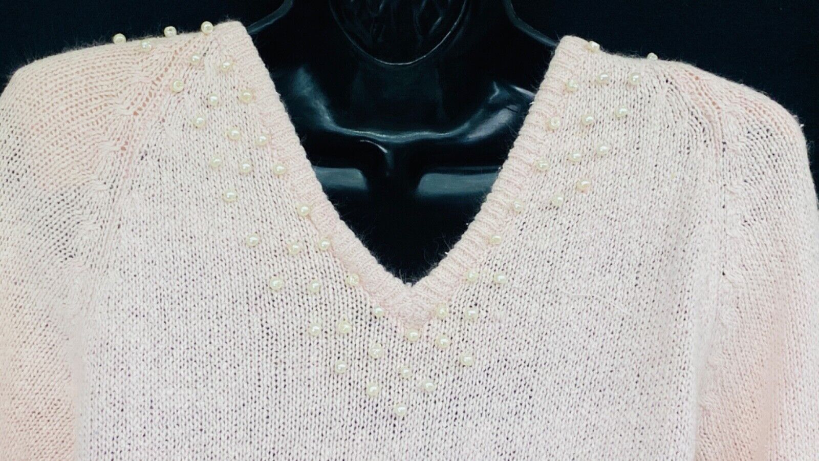 Vintage 1980s pink silk Angora knit dress, light long sleeve sweater pearls XS S