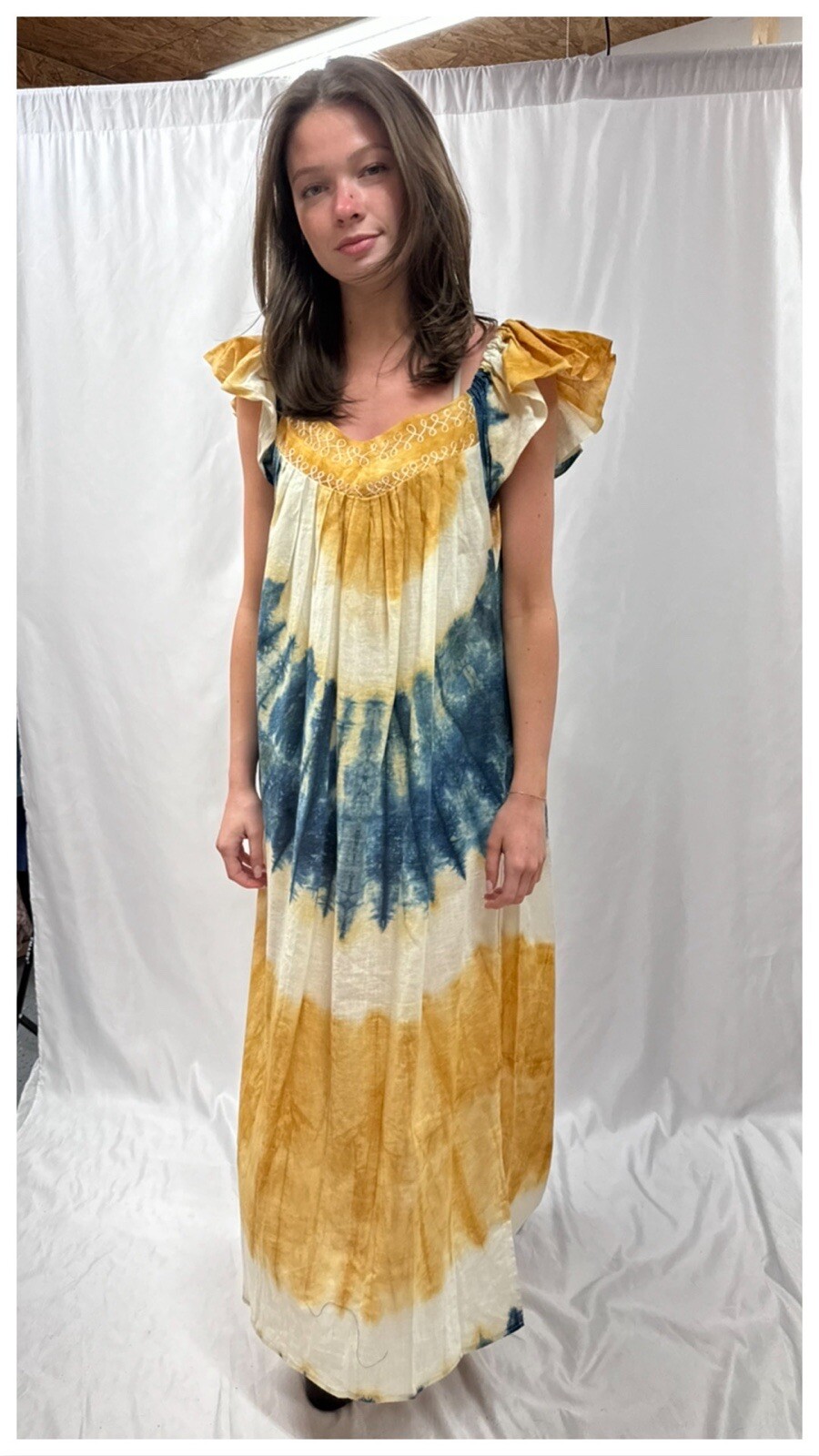 Vtg 70s 80s Hand Dyed Cotton Hippie Maxi Dress Ruffles Bohemian Summer Sundress