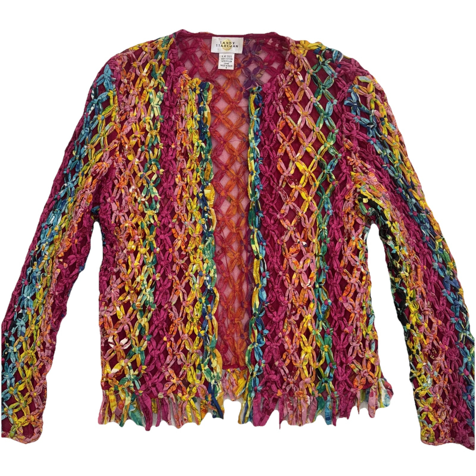 Vintage Y2K Sandy Starkman Rainbow Woven Cotton Fabric Strip Jacket sz S