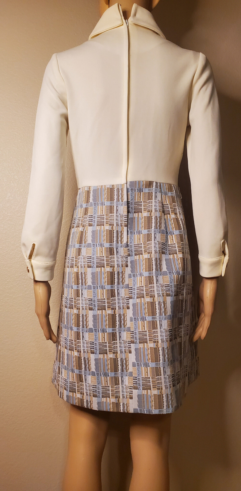 Rare – Vintage 1970s Handmade Creme w/ Weaver Stripe Pattern Skirt Dress Size S