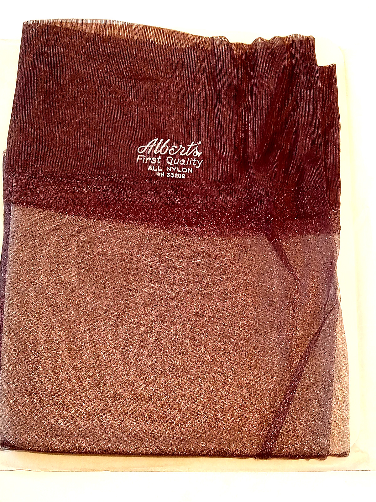 SZ 11 X 36 VTG ALBERTS PLUM WET LOOK-GLITTER VINTAGE NYLON GARTER STOCKINGS 2PR