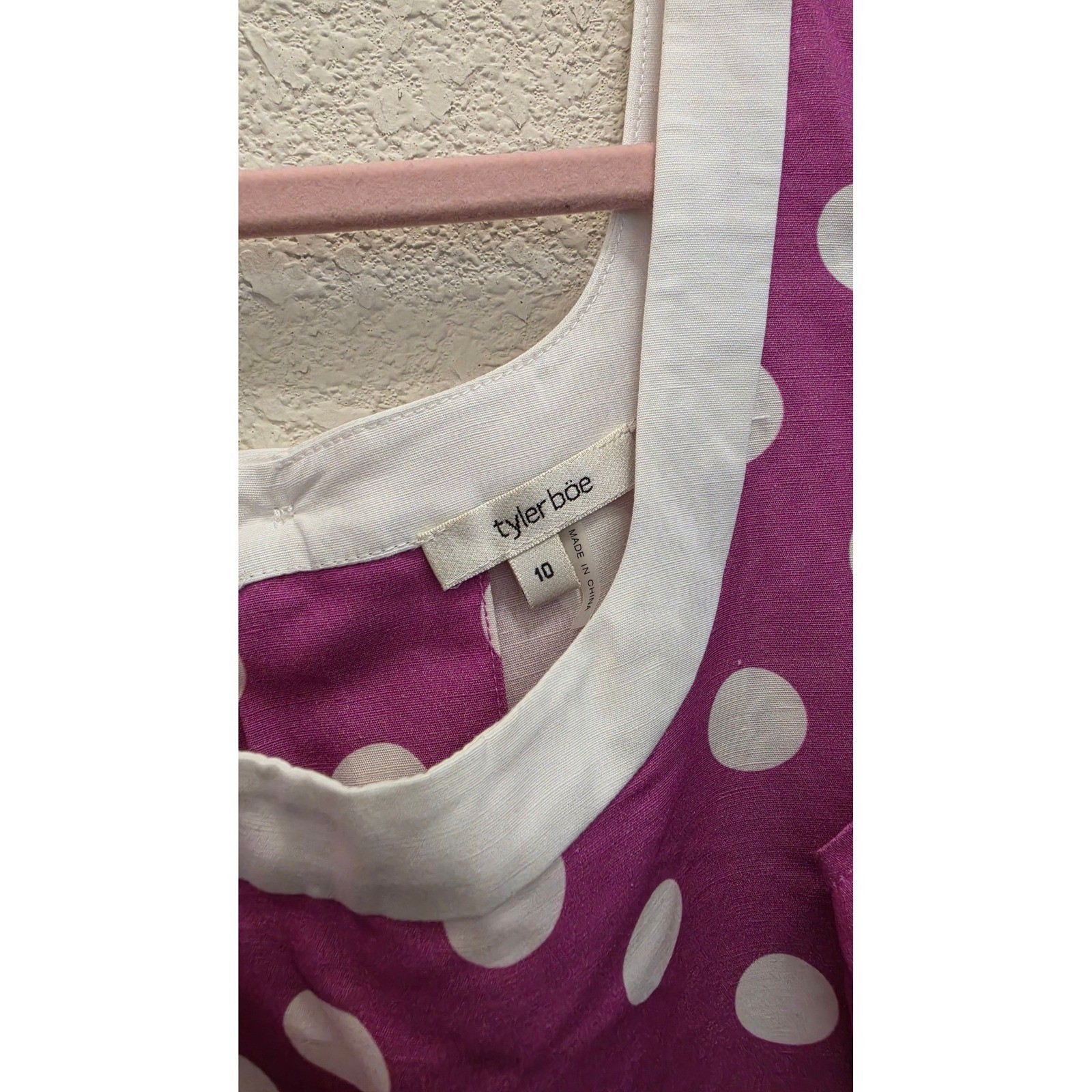 Tyler Böe Linen Cotton Polka Dot 2 Piece Set Womens 10 Vest Wide Leg Pants Pink
