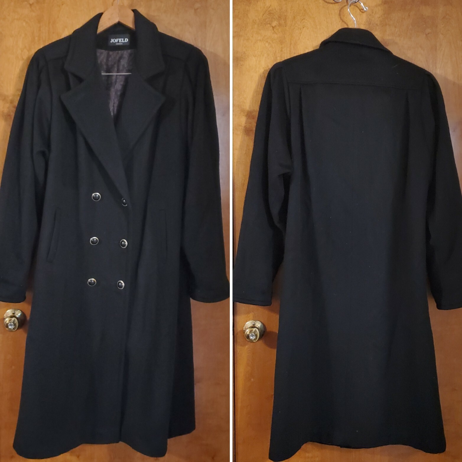 Vtg Jofeld By Forstmann Women’s Black Wool Blend Long Sleeves OverCoat