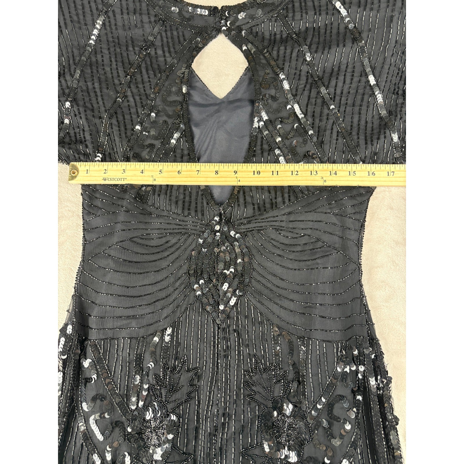 Vintage Carina Black Pure Silk Beaded Sequin Art Deco Flapper Mini Dress Medium