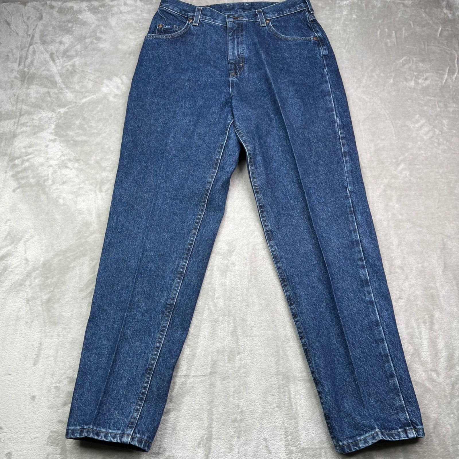 Vintage Lee Tapered Leg Jeans Womens 14 M Blue Solid High Rise Made in USA Denim