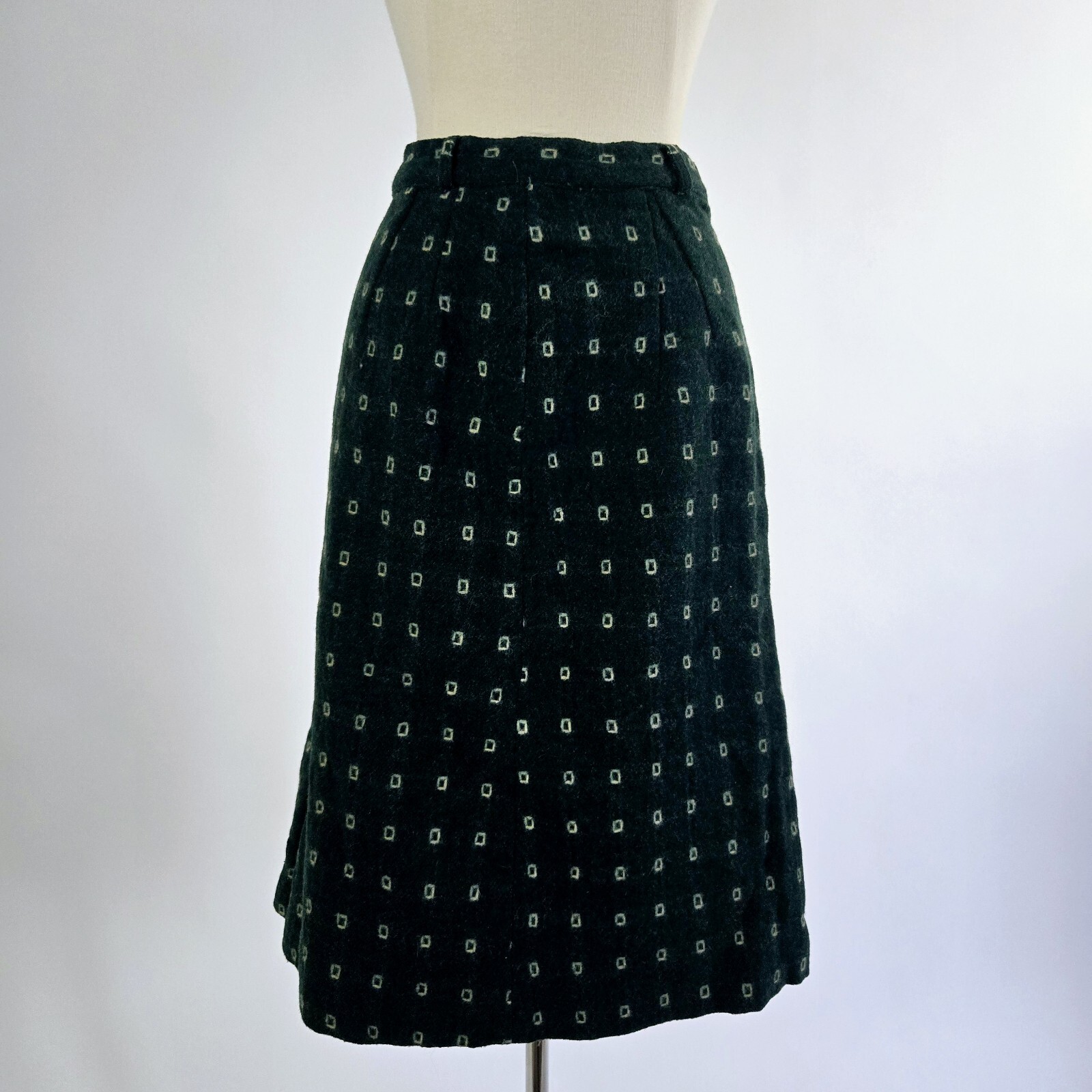 VTG 1950s Green Atomic Square Wool Skirt By Lampl Fashions Ohio Midi 25” Waist