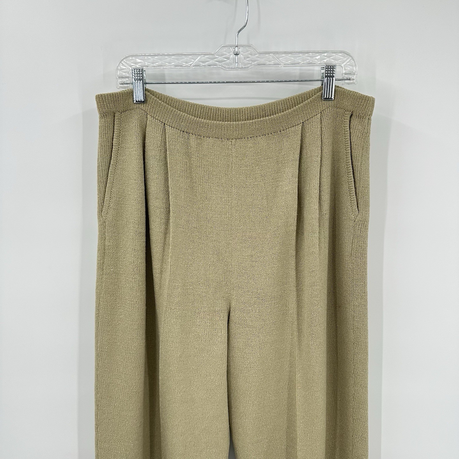 vintage HELEN HSU NY 2 piece knit pant set cardigan jacket XL tan 90s relaxed