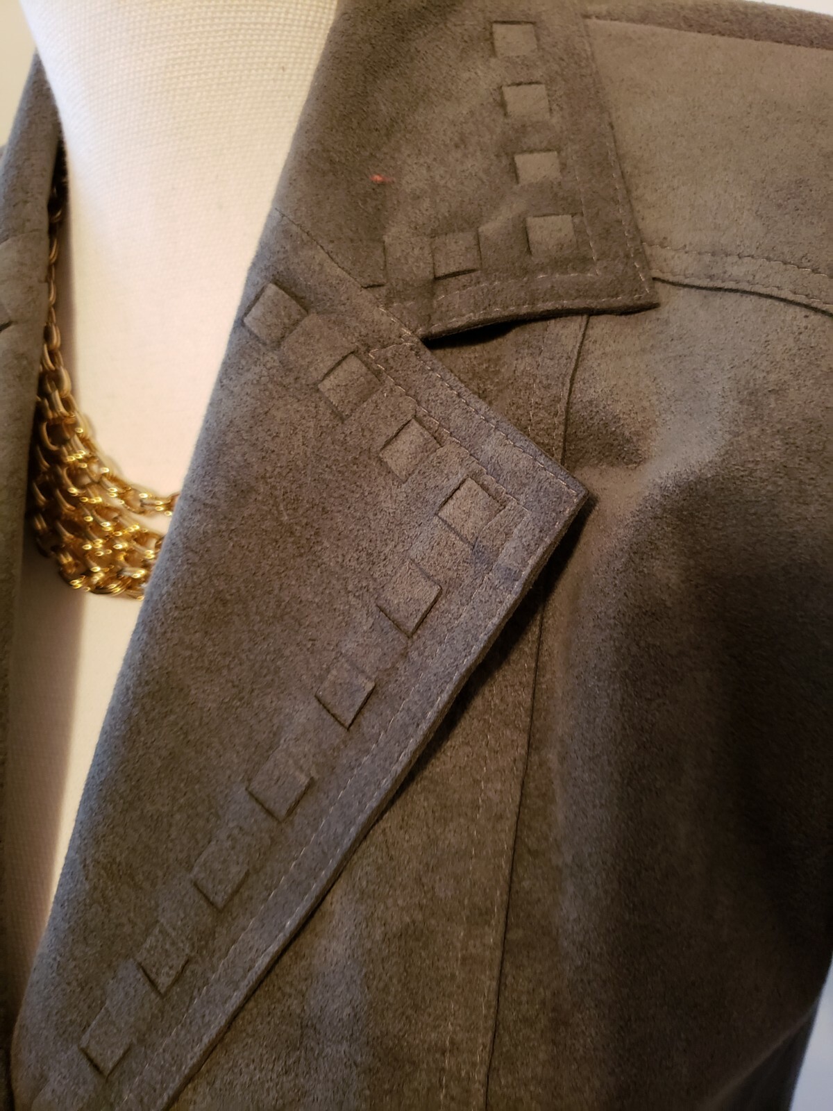 Vintage James Chen British Textile Suede Leather Jacket Lightweight Gray Small S