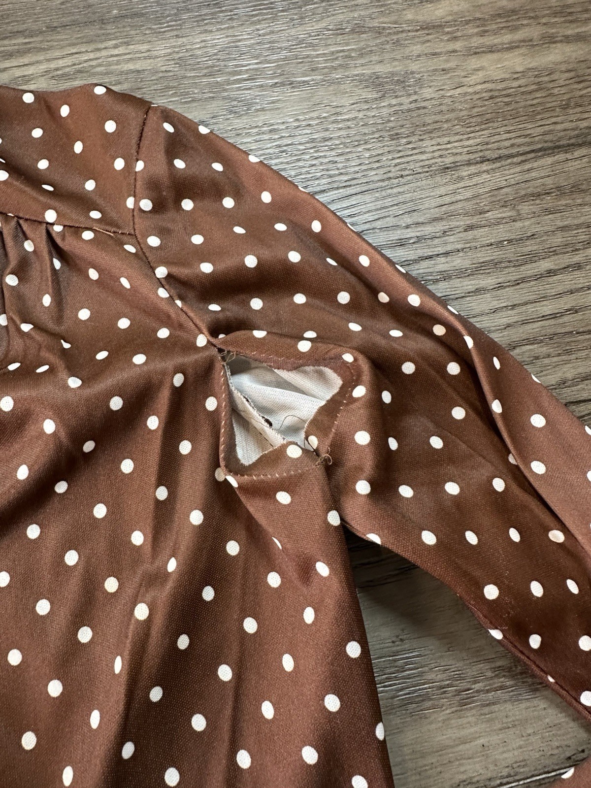Vintage Polyester Skirt And Blouse Brown Polka Dots Size 12