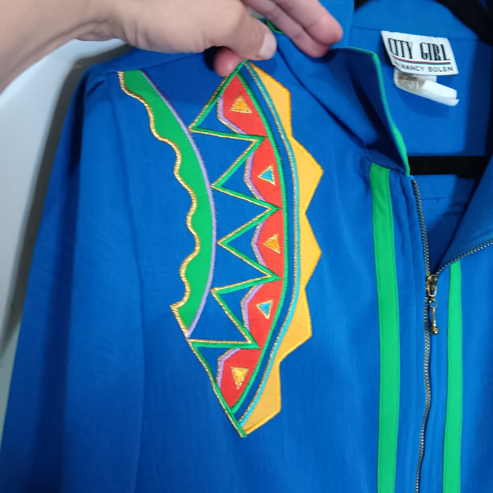 Vintage City Girl Nancy Bolen Western Rodeo Star Embroidered Jacket Blue M Y2K