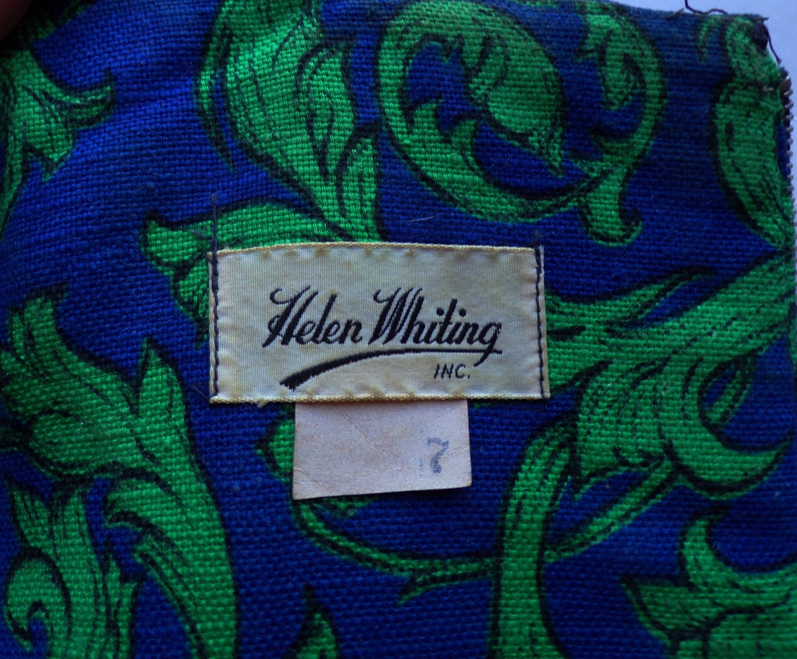 Vintage 60s 70s Blue Green Cotton Weave Dress Helen Whiting B34