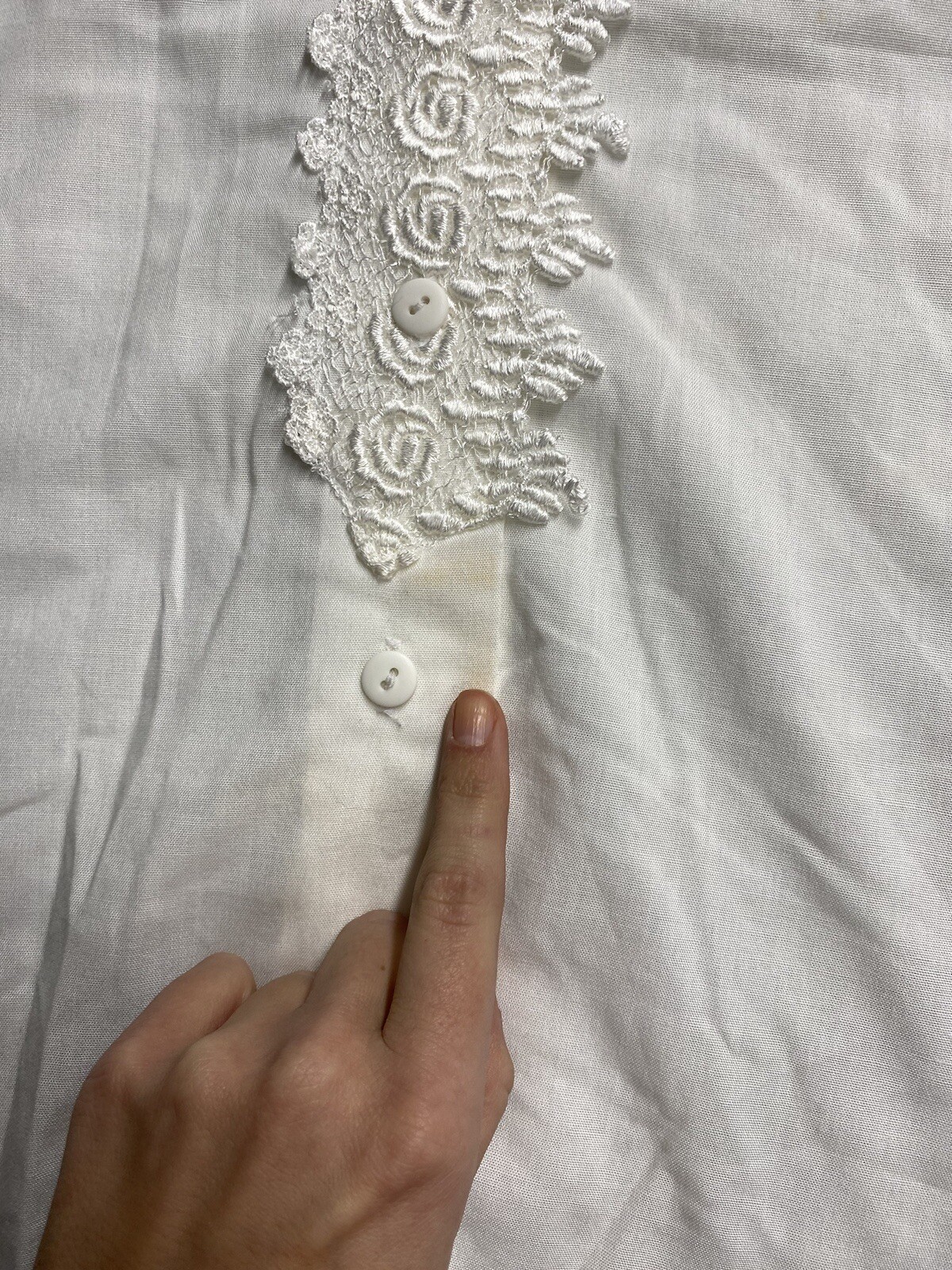 Vintage California Spice White Lace Front Short Sleeve Button Up Size M