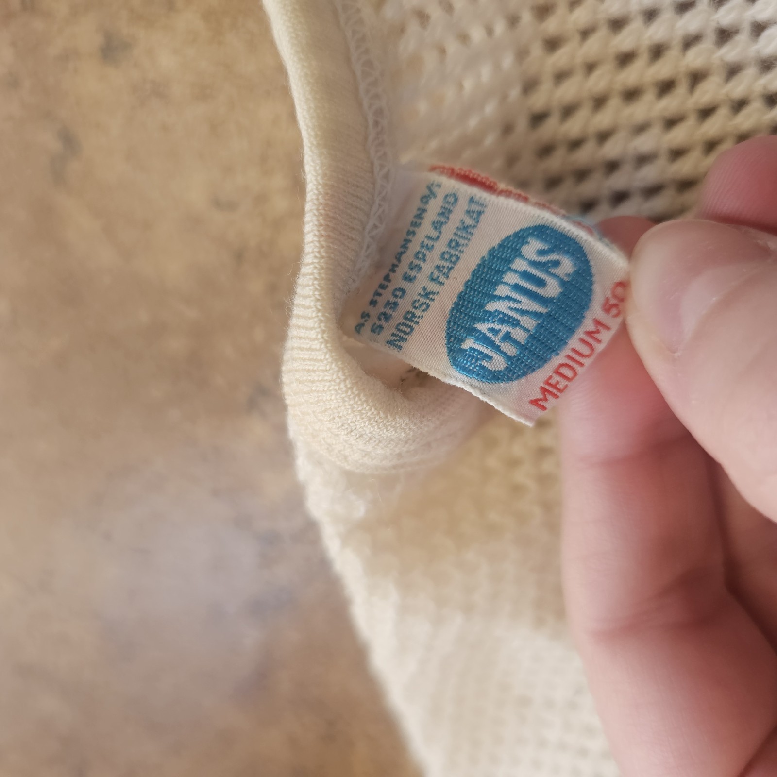 Vintage Janus Waffle Knit Wool Cream 70s Medium Cotton Norway Sweater Top Shirt