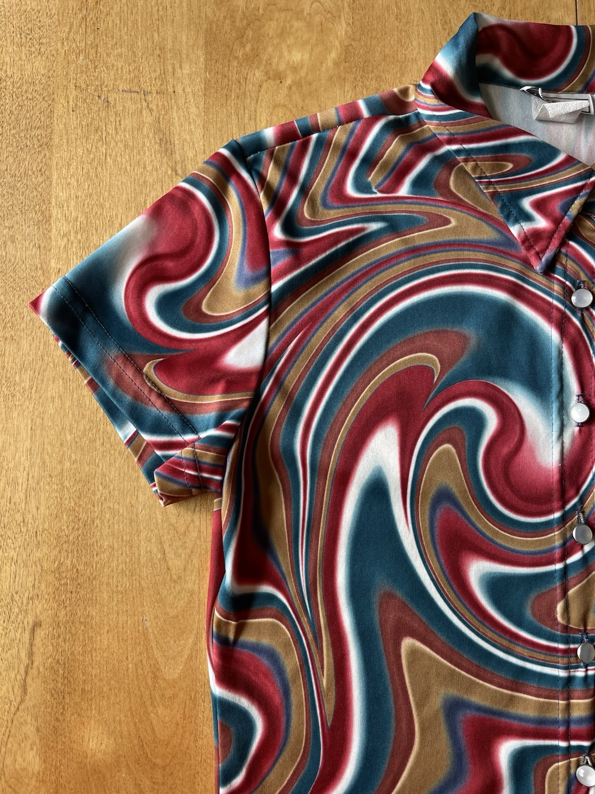 Vintage 90s In Charge Groovy Swirl Button Shirt Size Large Hippie Made In USA