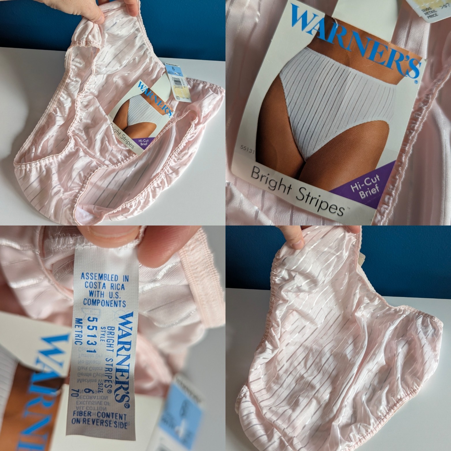 Vintage Warner’s Bright Stripes PINK High Cut Bikini Panties NWT Size 6/M 55131
