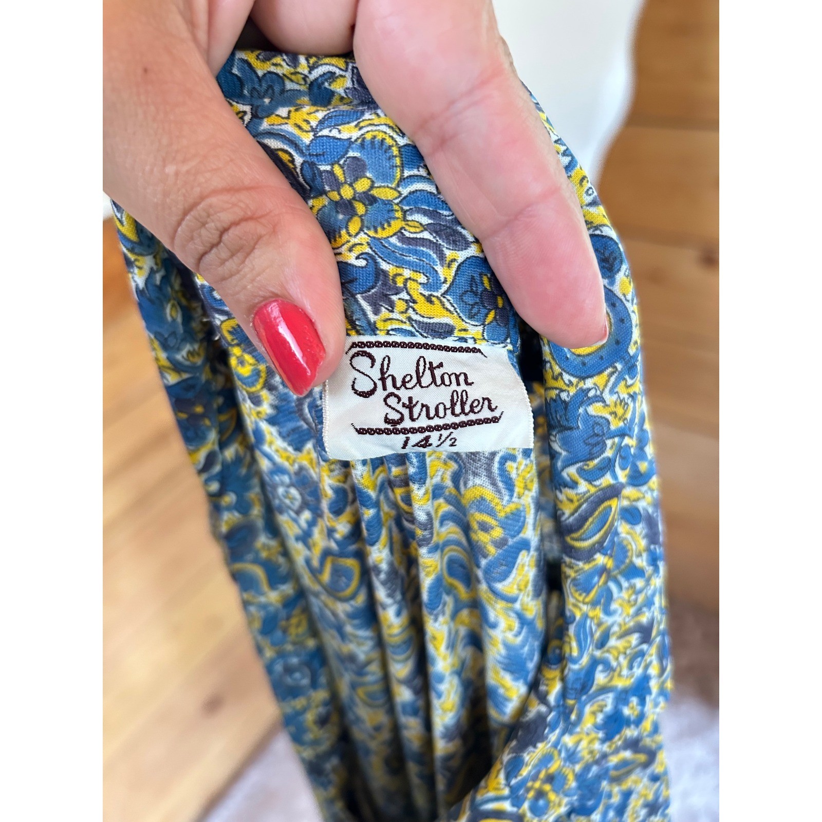 Vintage Day Dress Womens Size 14.5 Blue Yellow Paisley Pleated Shelton Stroller