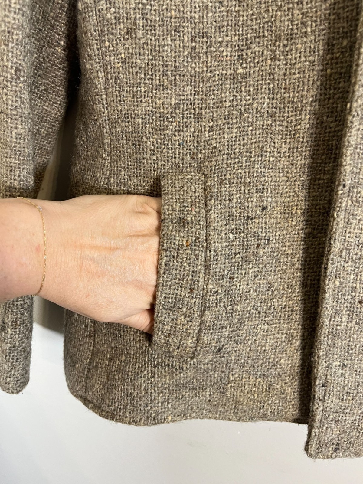Vintage Wool Tweed Blazer Tan S Retro Academia Preppy Classic Chic 70s Neutral