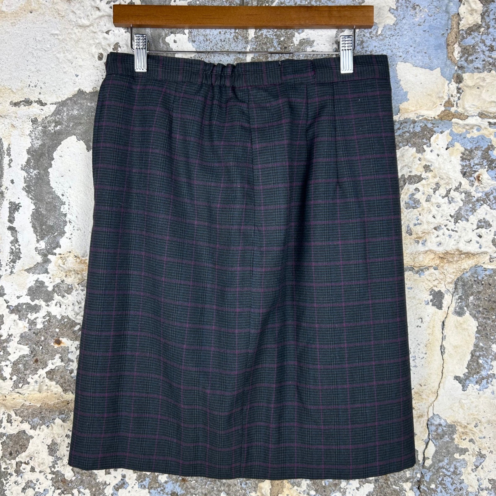 EHWOODS Vintage Glen Plaid Pencil Skirt Gray Purple Tartan High Waisted Academia