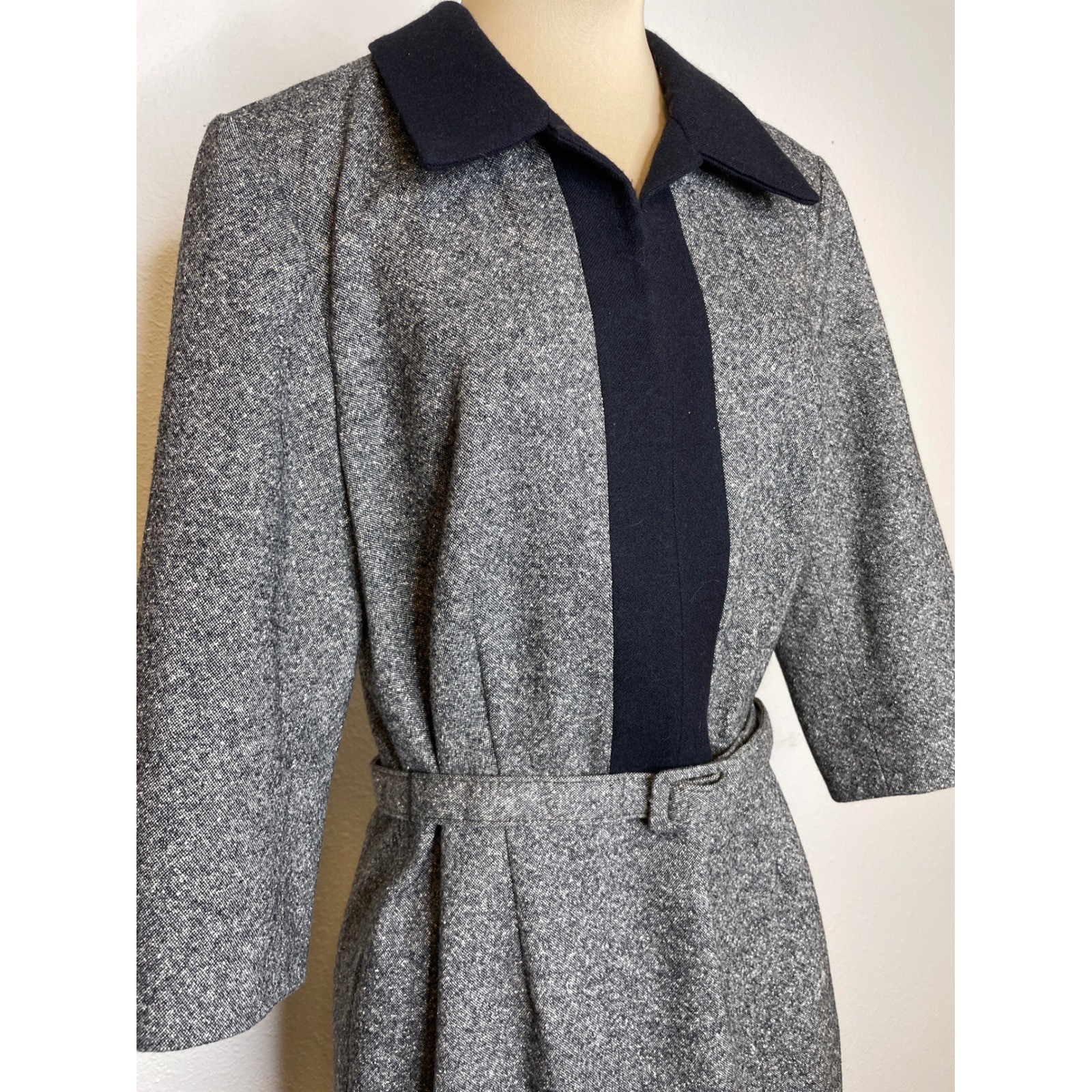 Pendleton Women Dress Vintage Tweed Belted Wool Sheath 6 Gray Black