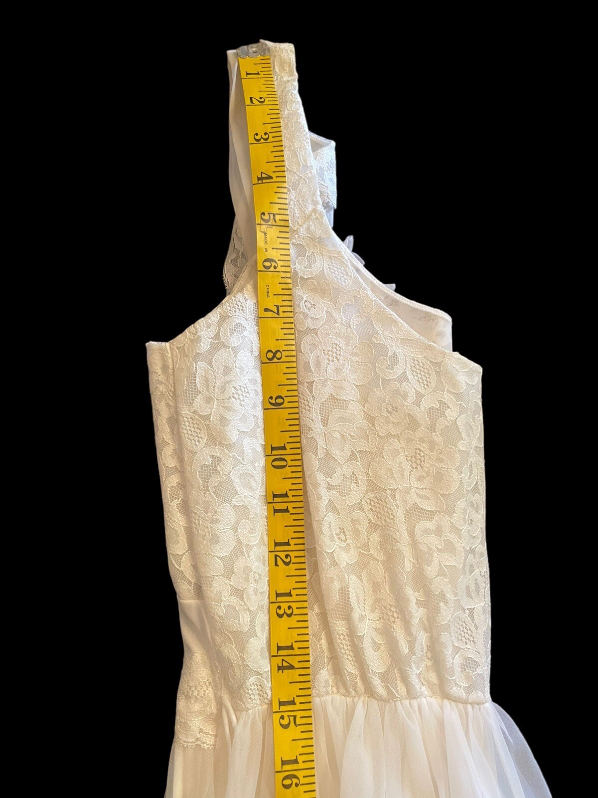 Vintage 50’s Shadowline Nylon Chiffon Lace Nightgown Bridal 32 Ivory Belt Waist