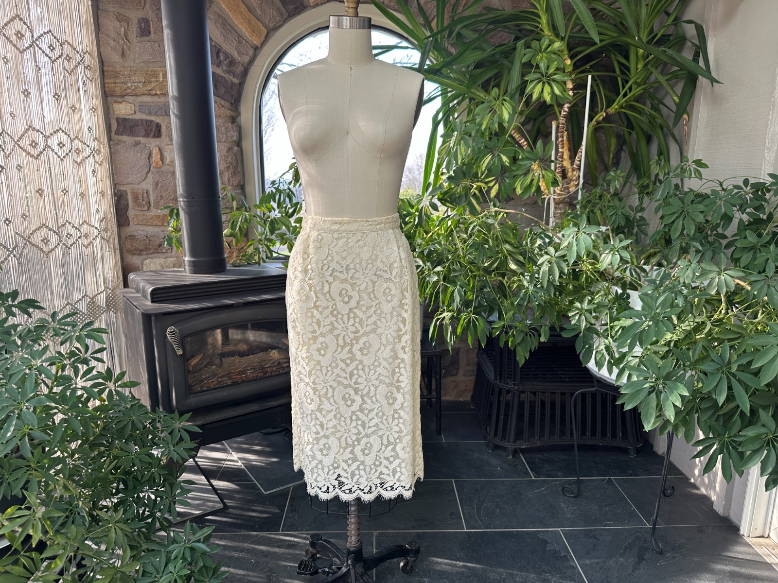 Vintage 1980s Greg Adams Formal 2 Piece Ivory Lace Bridal Wedding Suit