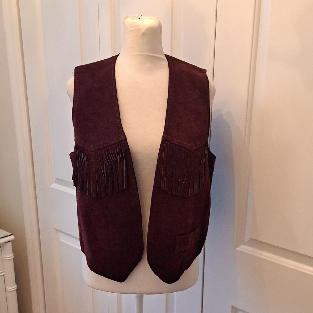 Jordache Womens Vintage Burgundy/Wine Suede Fringe Vest Western M/14