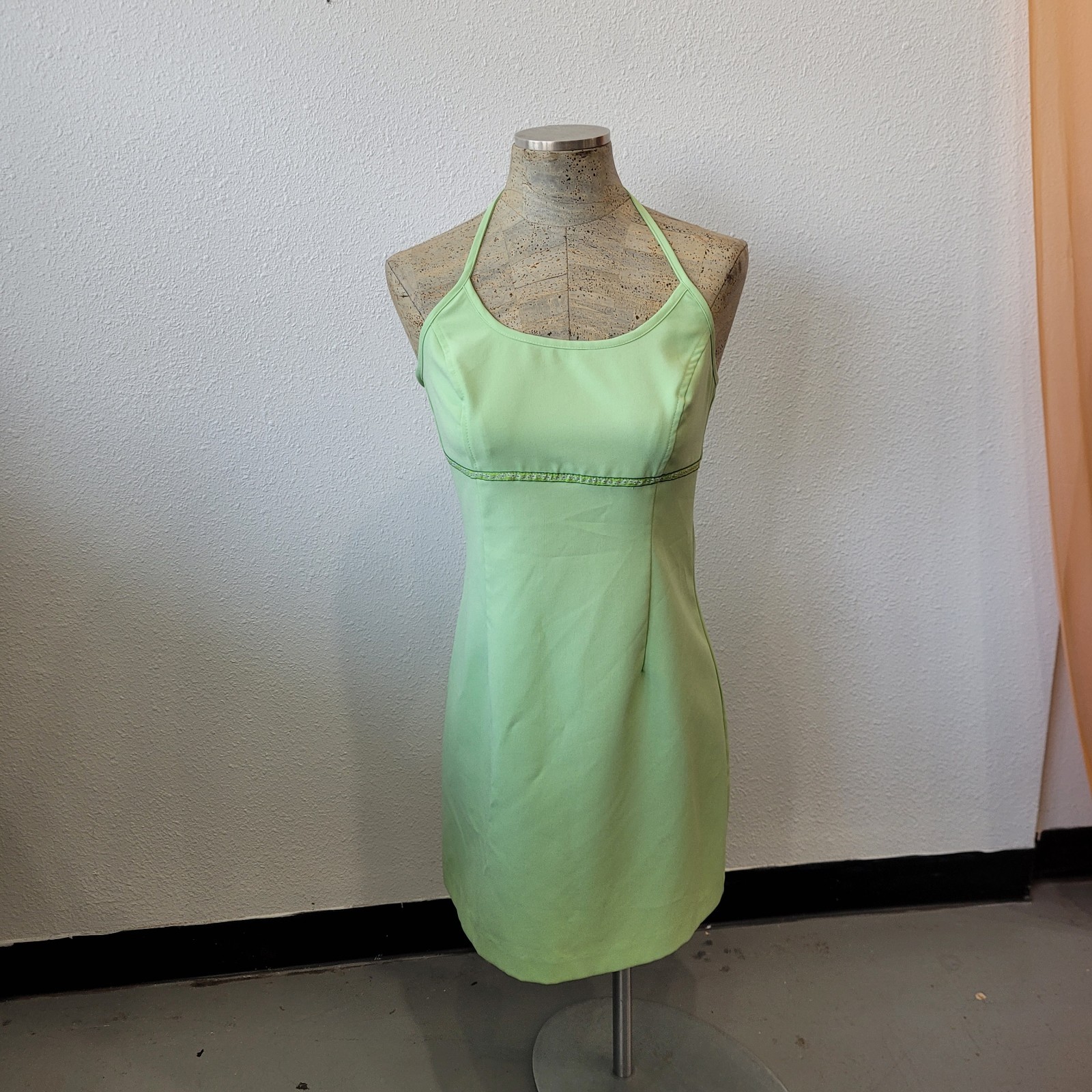 Women’s Vintage 90s Pastel Green Mini Halter Dress With Flower Trim By Alist 11