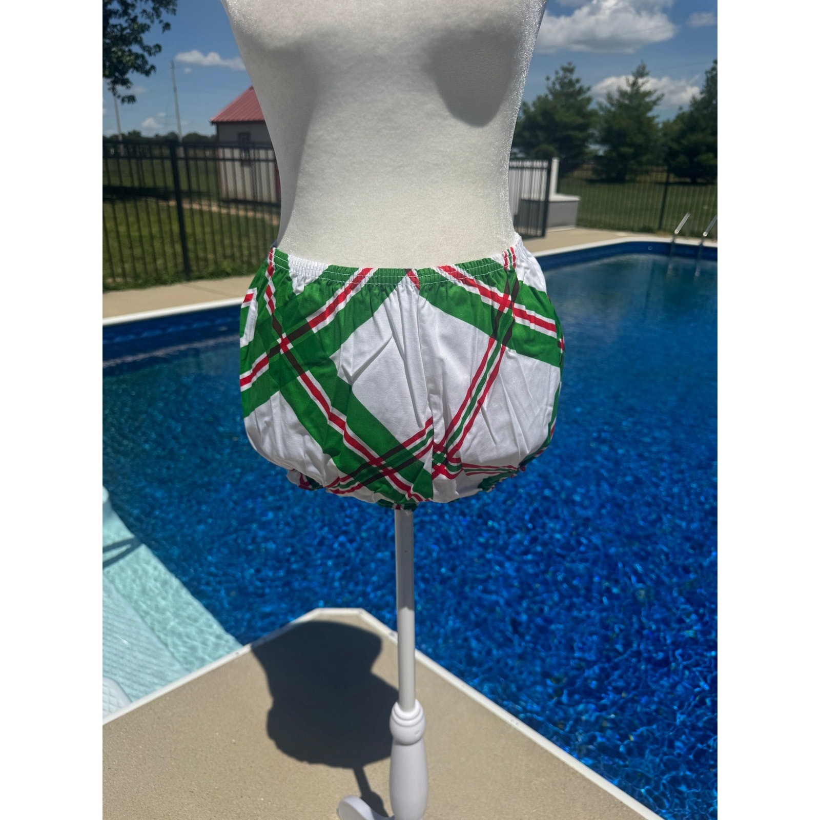 Vintage 60s Lewis Frimel Mod Plaid Shift Dress Bloomers Set Green Red Small