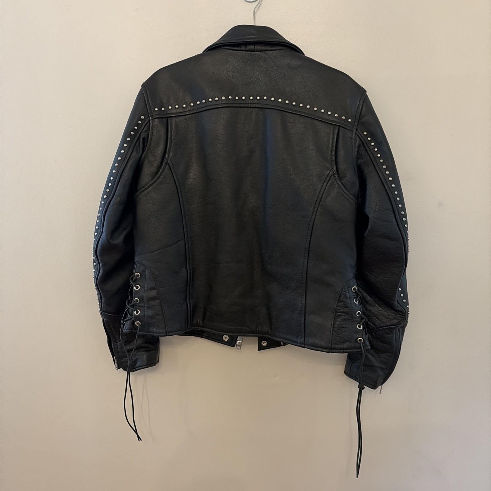 Vintage Beavers Den Womens Sz L Jacket Genuine Leather Biker studded Motorcycle