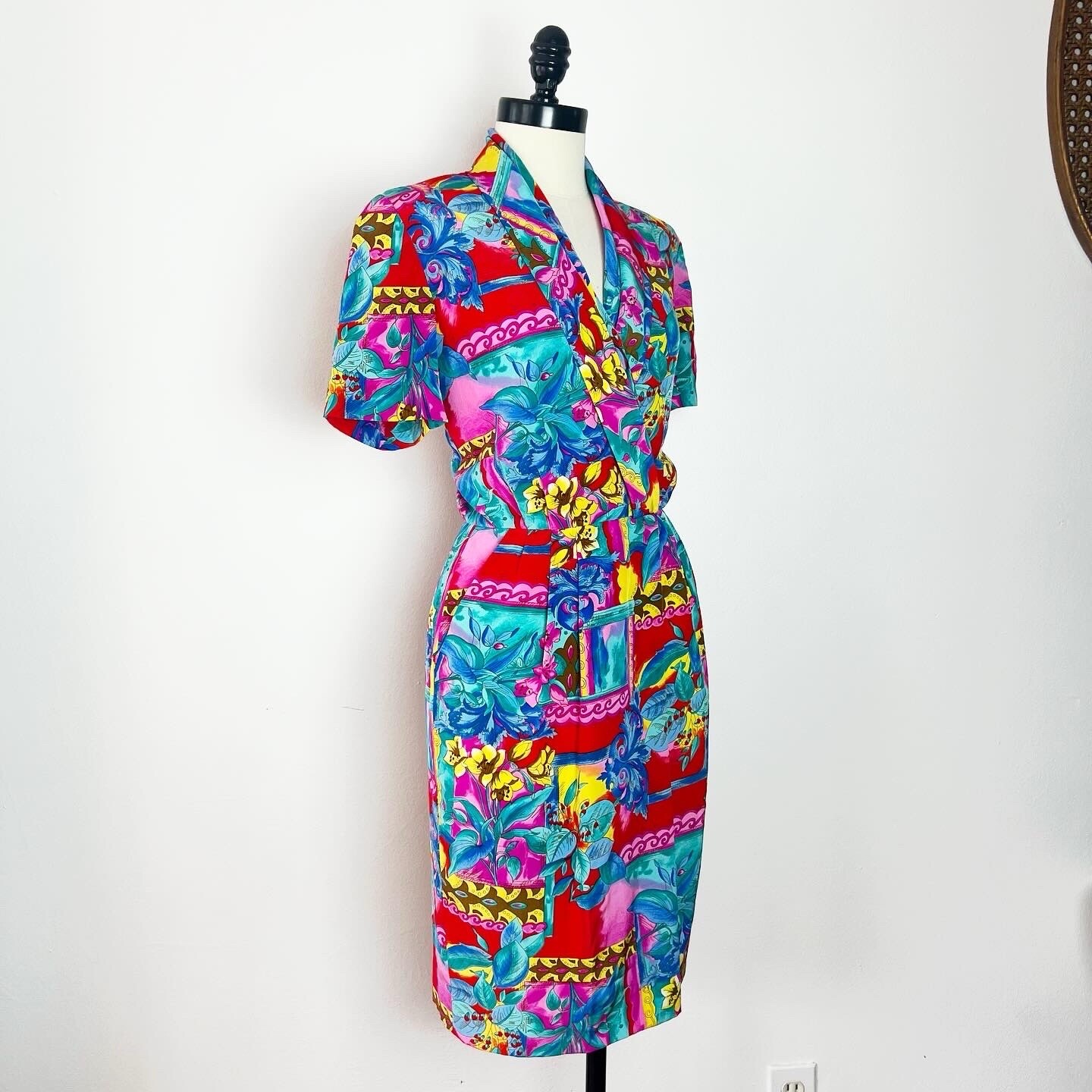 LIZ CLAIBORNE Deadstock 1990’s 90s Vintage Floral Wrap Bust Spring Dress 6P S M