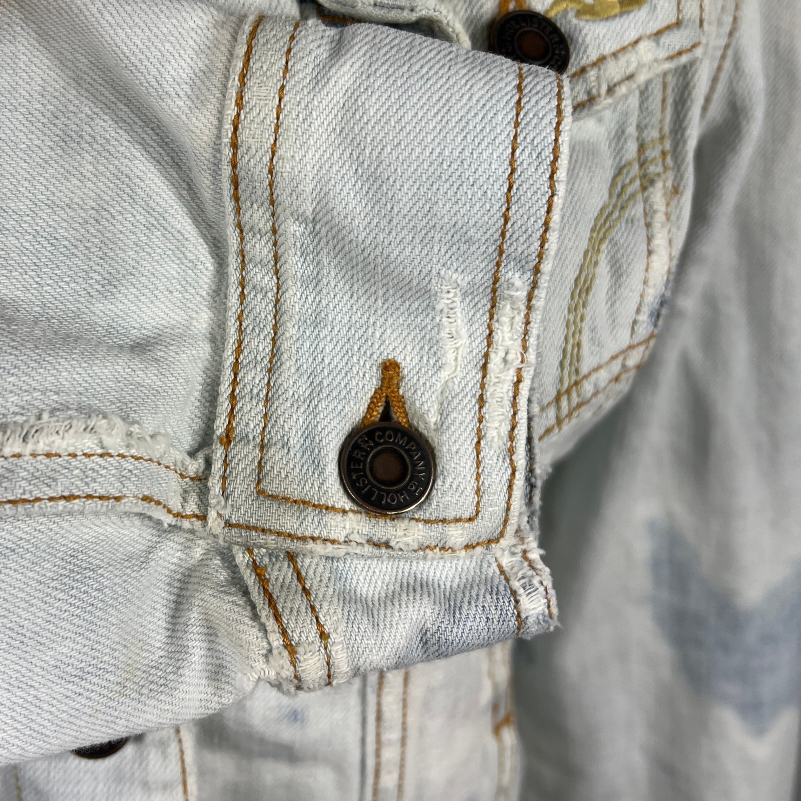 Hollister HCO Y2K Denim Jacket XS/S Trucker Distressed Bleached Thrashed Grunge