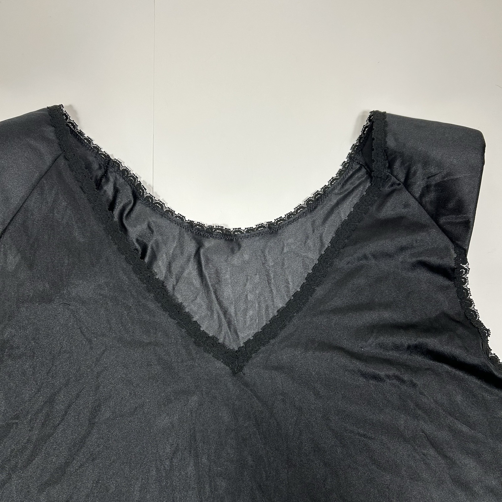 Vtg Jenelle Of California Lingerie Black Padded Shoulder Tank Top Lace Sz 4X USA